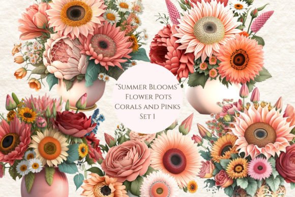 Download Summer Blooms - Flower Pots Pink &amp; Coral - Summer blooms Collection