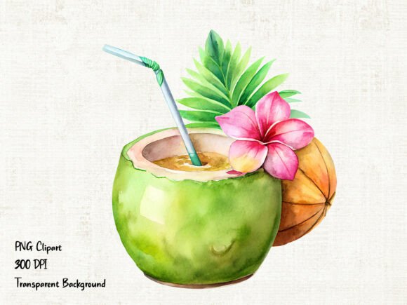 Download Watercolor Coconut Drink PNG Clipart - Drink png Collection