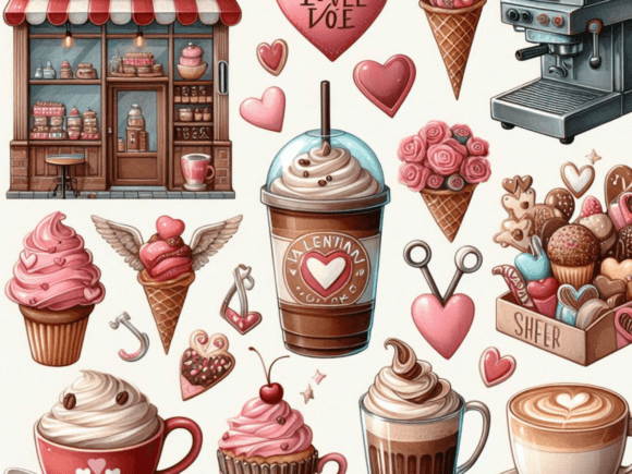 Download Valentines Coffee Shop Clipart Bundle - Shop Collection