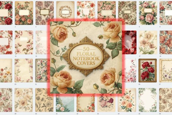 Download 50 Floral Notebook Covers Bundle - Covers Collection